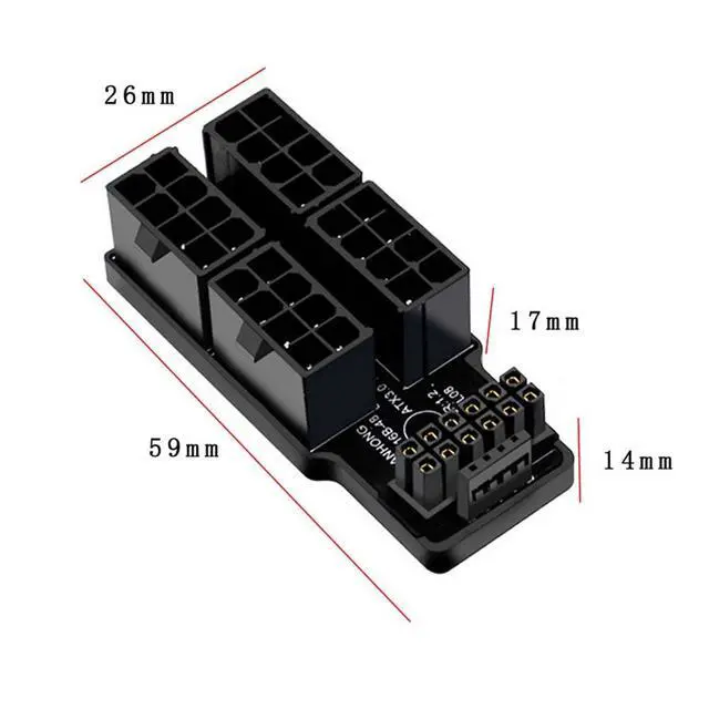 Alt view image 2 of 7 - Up Angled 90 Degree ATX3.0 PCI-E 5.0 Power Modular 12VHPWR Adapter to Four ATX 8P for 4080 5090TI 16Pin 12+4P Graphics Card