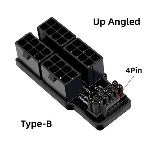 Alt view image 3 of 7 - Up Angled 90 Degree ATX3.0 PCI-E 5.0 Power Modular 12VHPWR Adapter to Four ATX 8P for 4080 5090TI 16Pin 12+4P Graphics Card