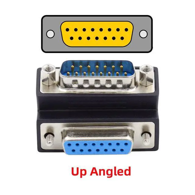 Alt view image 2 of 7 - 15pin DB Connector DSUB RS232 D-subminiature Male Nut to Female Screw Up 90 Degree Angled Extension Adapter