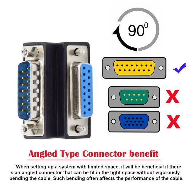 Alt view image 3 of 7 - 15pin DB Connector DSUB RS232 D-subminiature Male Nut to Female Screw Up 90 Degree Angled Extension Adapter