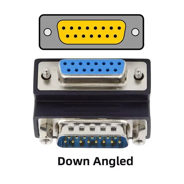 Alt view image 2 of 7 - 15pin DB Connector DSUB RS232 D-subminiature Male Nut to Female Screw Down 90 Degree Angled Extension Adapter