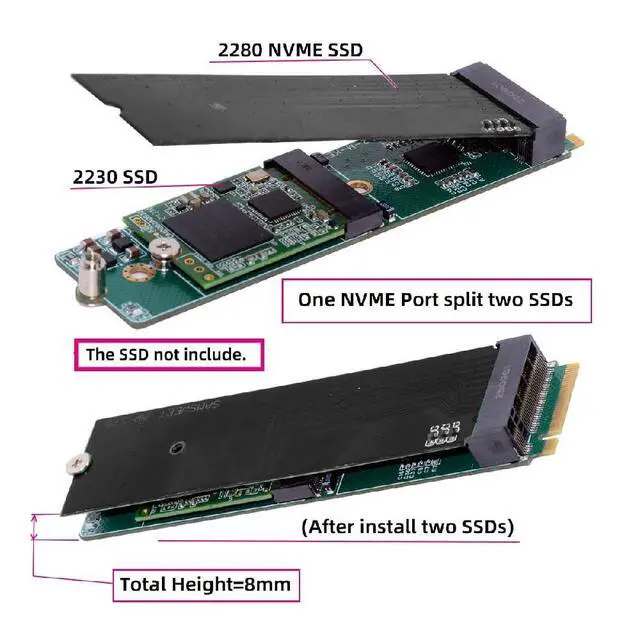 Alt view image 7 of 7 - M.2 NVME Expansion Card Adapter Daul Port,PCIE M-Key 1 to 2 M-Key NVME SSD Card Adapter for 2230/2280mm SSD