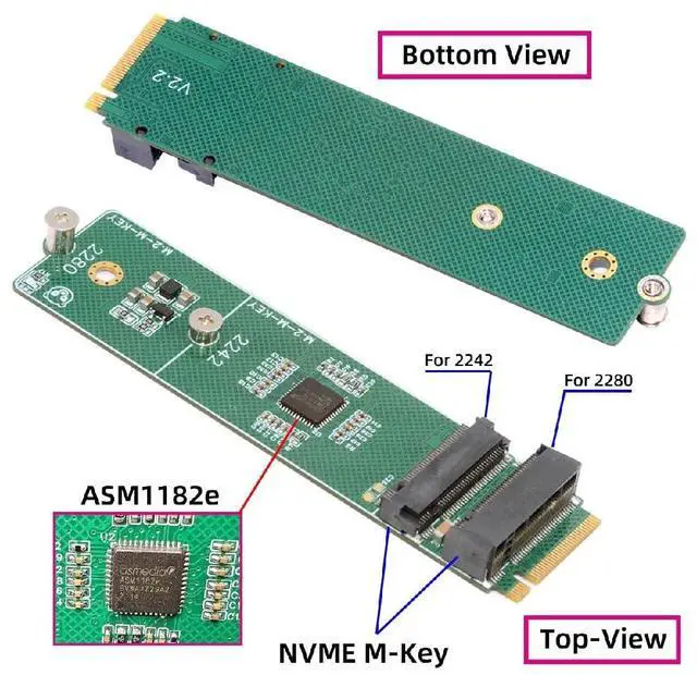 Alt view image 2 of 7 - NVME NGFF Dual M-Key Ports Riser Card to 2242 2280 NGFF Key-M NVME SSD Adapter PCIE Packet Switch