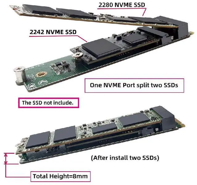 Alt view image 7 of 7 - NVME NGFF Dual M-Key Ports Riser Card to 2242 2280 NGFF Key-M NVME SSD Adapter PCIE Packet Switch
