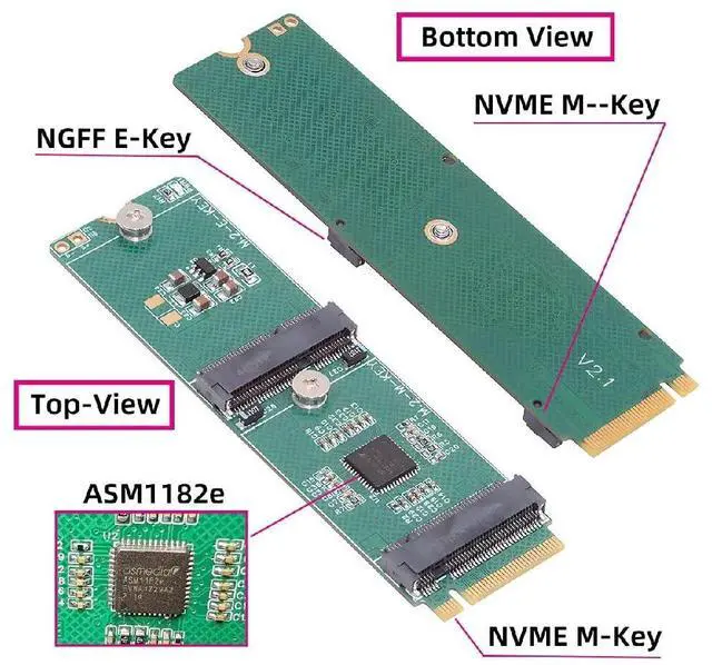 Alt view image 2 of 7 - M.2 NVME Expansion Card Adapter Daul Port,NVME M-Key 1 to 2 M-Key SSD/E-Key Wireless Card Adapter for 2230mm