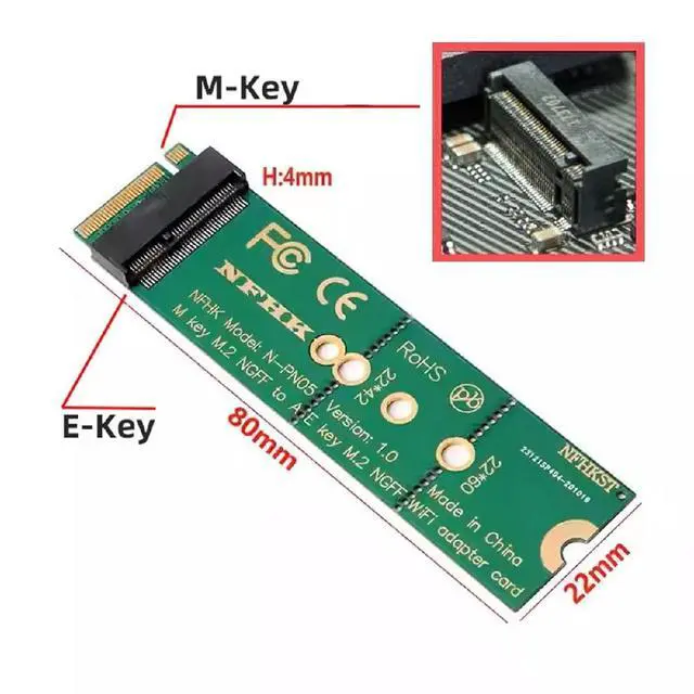 Alt view image 2 of 7 - WiFi Riser Card NGFF Key-E Wireless Networking Card to M.2 NGFF Key-M NVME SSD Adapter Compatible with Wifi6 WIFI7
