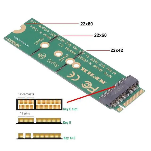 Alt view image 3 of 7 - WiFi Riser Card NGFF Key-E Wireless Networking Card to M.2 NGFF Key-M NVME SSD Adapter Compatible with Wifi6 WIFI7