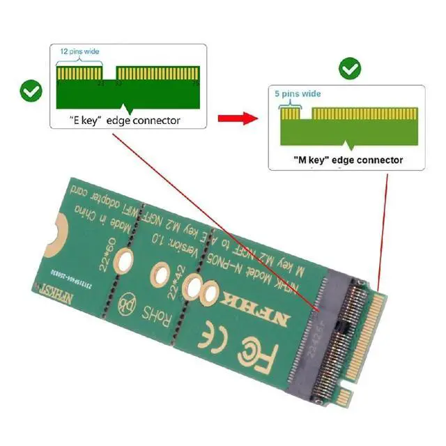 Alt view image 4 of 7 - WiFi Riser Card NGFF Key-E Wireless Networking Card to M.2 NGFF Key-M NVME SSD Adapter Compatible with Wifi6 WIFI7