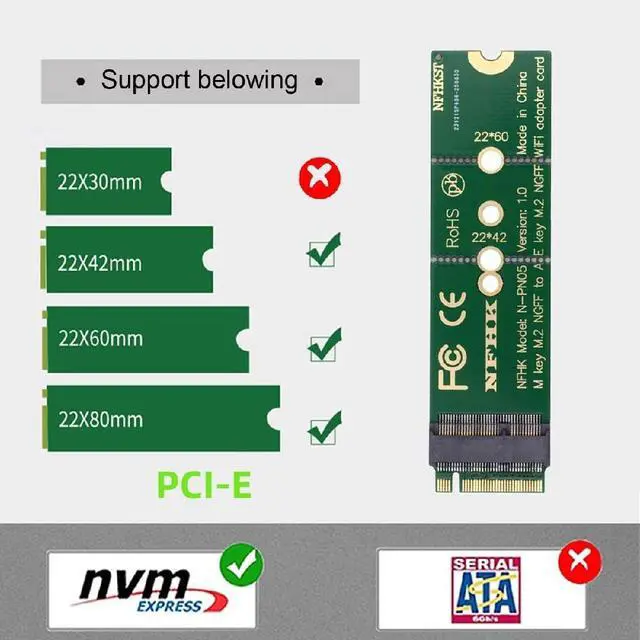 Alt view image 5 of 7 - WiFi Riser Card NGFF Key-E Wireless Networking Card to M.2 NGFF Key-M NVME SSD Adapter Compatible with Wifi6 WIFI7