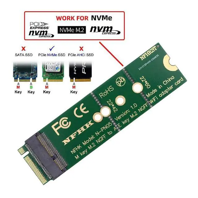 Alt view image 6 of 7 - WiFi Riser Card NGFF Key-E Wireless Networking Card to M.2 NGFF Key-M NVME SSD Adapter Compatible with Wifi6 WIFI7