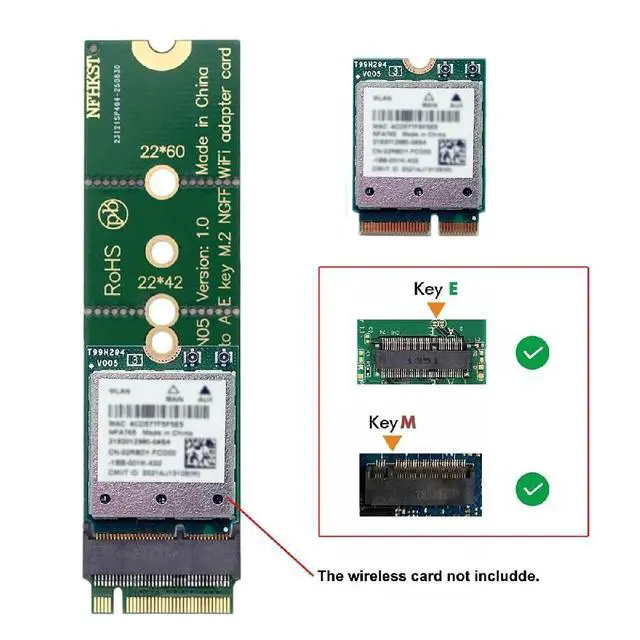 Alt view image 7 of 7 - WiFi Riser Card NGFF Key-E Wireless Networking Card to M.2 NGFF Key-M NVME SSD Adapter Compatible with Wifi6 WIFI7