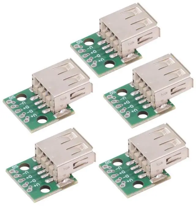 Main image of 5-piece Set of DIY OEM USB-A 2.0 Female with PCB Board 5Pin Contact (Curled Edge) Assembly Solder Type