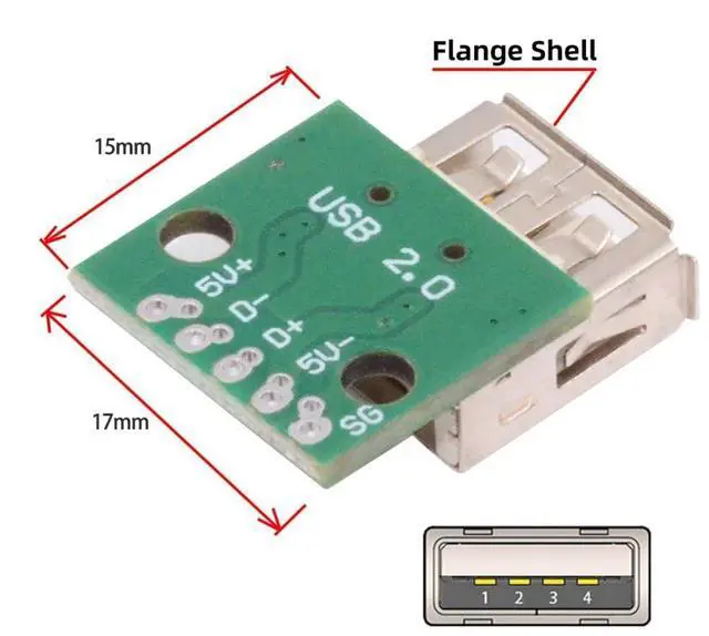 Alt view image 2 of 7 - 5-piece Set of DIY OEM USB-A 2.0 Female with PCB Board 5Pin Contact (Curled Edge) Assembly Solder Type