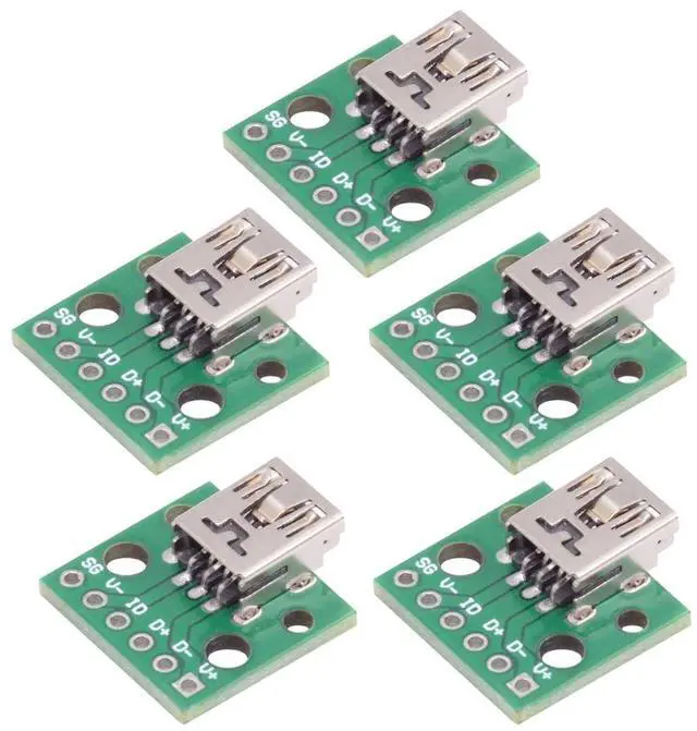 Main image of 5-piece Set of DIY OEM USB2.0-MINI Female with PCB Board 6Pin Contact (Horizontal) Assembly Solder Type