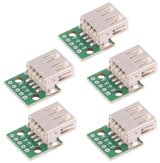 Main image of 5-piece Set of DIY OEM USB-A 2.0 Female with PCB Board 5Pin Contact (Flat Mouth) Assembly Solder Type