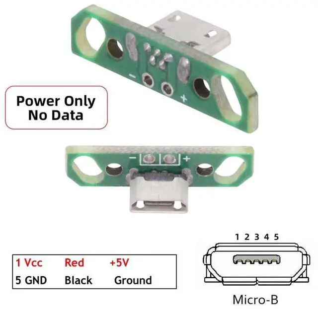 Alt view image 5 of 7 - 5-piece Set of DIY OEM USB2.0-Micro Female Vertical with PCB Board 2Pin Contact (Flat Mouth) Assembly Solder Type