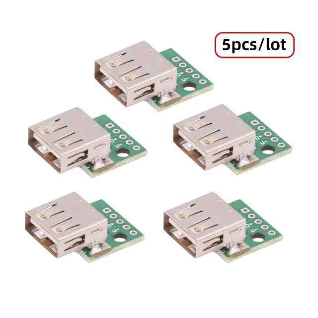 Alt view image 3 of 7 - 5-piece Set of DIY OEM USB-A 2.0 Female with PCB Board 5Pin Contact (Flat Mouth) Assembly Solder Type