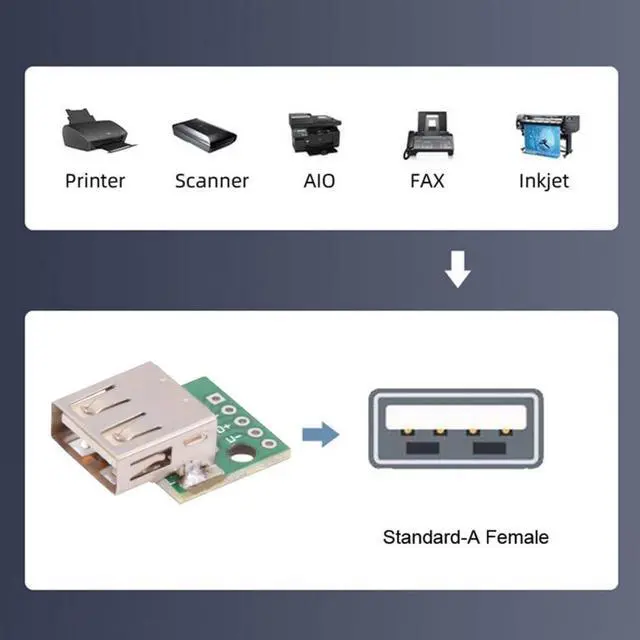 Alt view image 6 of 7 - 5-piece Set of DIY OEM USB-A 2.0 Female with PCB Board 5Pin Contact (Flat Mouth) Assembly Solder Type