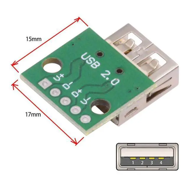 Alt view image 7 of 7 - 5-piece Set of DIY OEM USB-A 2.0 Female with PCB Board 5Pin Contact (Flat Mouth) Assembly Solder Type