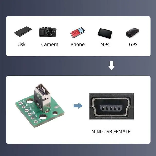Alt view image 6 of 7 - 5-piece Set of DIY OEM USB2.0-MINI Female with PCB Board 6Pin Contact (Vertical) Assembly Solder Type