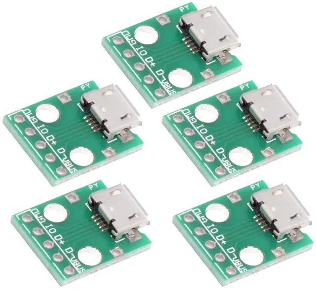 Main image of 5-piece Set of DIY OEM USB2.0-Micro Female Horizontal with PCB Board 6Pin Contact (flanged Edge) Assembly Solder Type