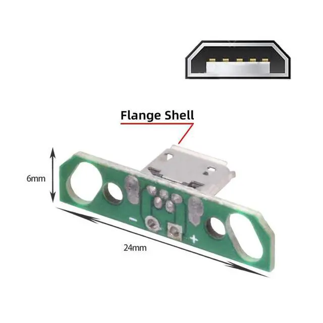Alt view image 2 of 7 - 5-piece Set of DIY OEM USB2.0-Micro Female Vertical with PCB Board 2Pin Contact (Curled Edge) Assembly Solder Type