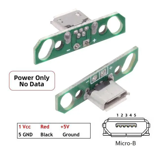 Alt view image 5 of 7 - 5-piece Set of DIY OEM USB2.0-Micro Female Vertical with PCB Board 2Pin Contact (Curled Edge) Assembly Solder Type