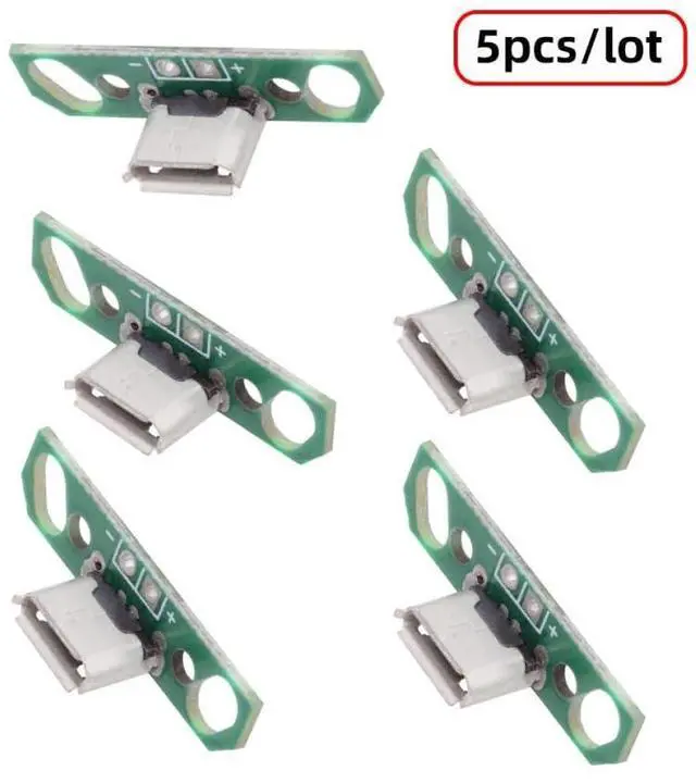 Alt view image 6 of 7 - 5-piece Set of DIY OEM USB2.0-Micro Female Vertical with PCB Board 2Pin Contact (Curled Edge) Assembly Solder Type
