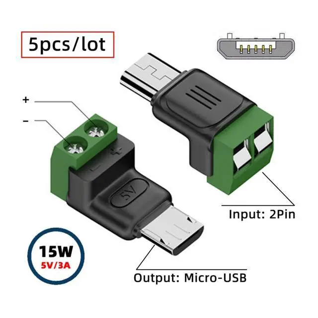 Alt view image 2 of 7 - 5pcs/Set DIY OEM Repair Solderless Connector Micro USB 5Pin Male Connector to 2Pin Terminal DC 5V Power DIY OEM