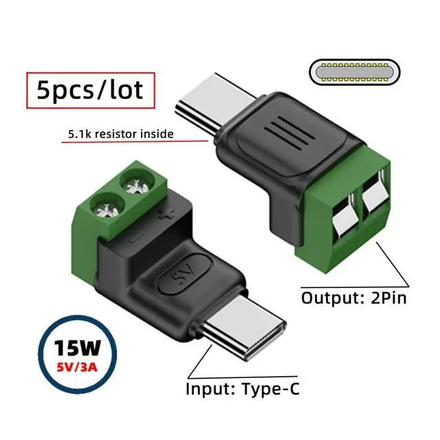 Alt view image 3 of 7 - 5pcs/Set DIY OEM Repair Solderless Connector Type-C Male Plug Connector OTG Pinout to 2Pin Terminal Output DIY OEM DC 5V Power