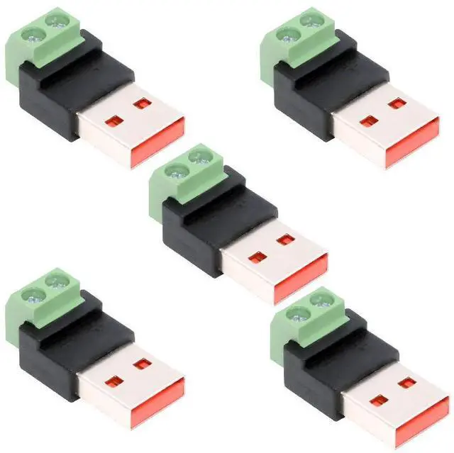 Main image of 5pcs DIY OEM 2Pin Terminal Input to USB2.0 Type-A Male Plug Output Connector Repair Solderless DC 5V Power Connector