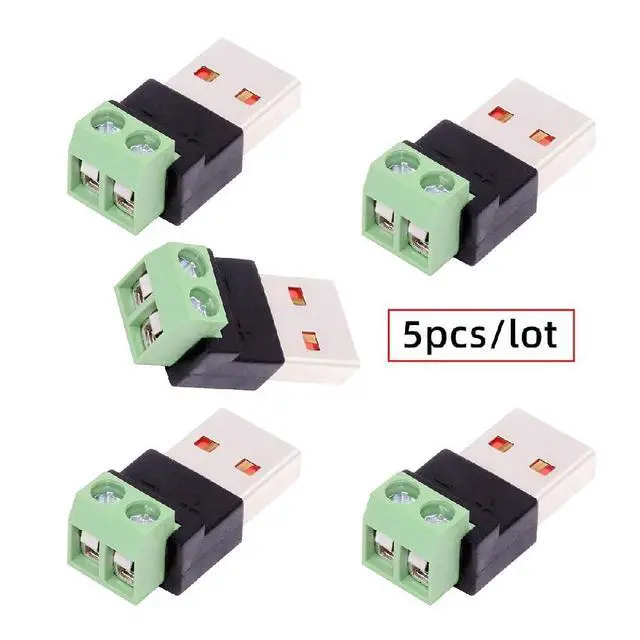 Alt view image 3 of 7 - 5pcs DIY OEM 2Pin Terminal Input to USB2.0 Type-A Male Plug Output Connector Repair Solderless DC 5V Power Connector
