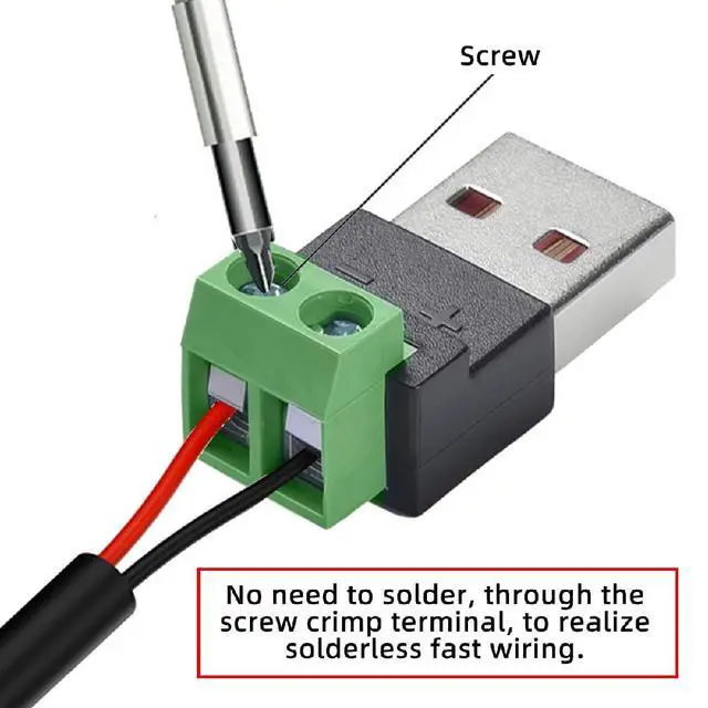Alt view image 5 of 7 - 5pcs DIY OEM 2Pin Terminal Input to USB2.0 Type-A Male Plug Output Connector Repair Solderless DC 5V Power Connector