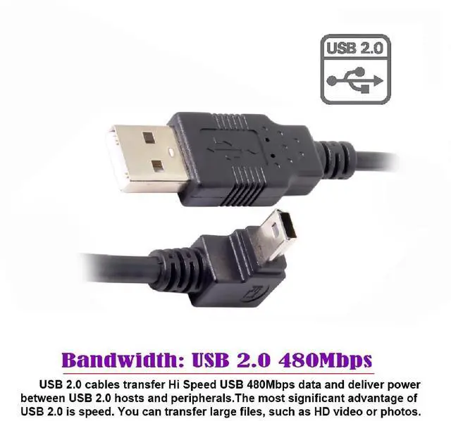 Alt view image 3 of 7 - Mini USB B Type 5pin Male Up Angled 90 Degree to USB 2.0 Male Power Data Cable 50CM