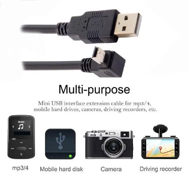 Alt view image 4 of 7 - Mini USB B Type 5pin Male Up Angled 90 Degree to USB 2.0 Male Power Data Cable 50CM