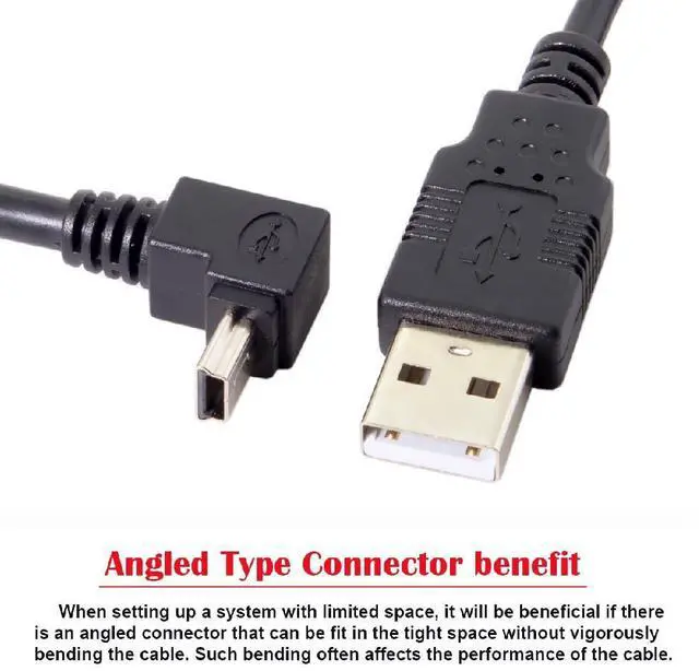 Alt view image 7 of 7 - Mini USB B Type 5pin Male Up Angled 90 Degree to USB 2.0 Male Power Data Cable 50CM