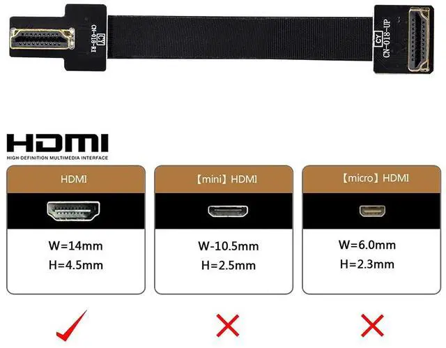 Alt view image 7 of 7 - CYFPV Dual 90 Degree Right-Up Angled HDMI Type A Male to Male HDTV FPC Flat Cable for FPV HDTV Multicopter Aerial Photography 50cm