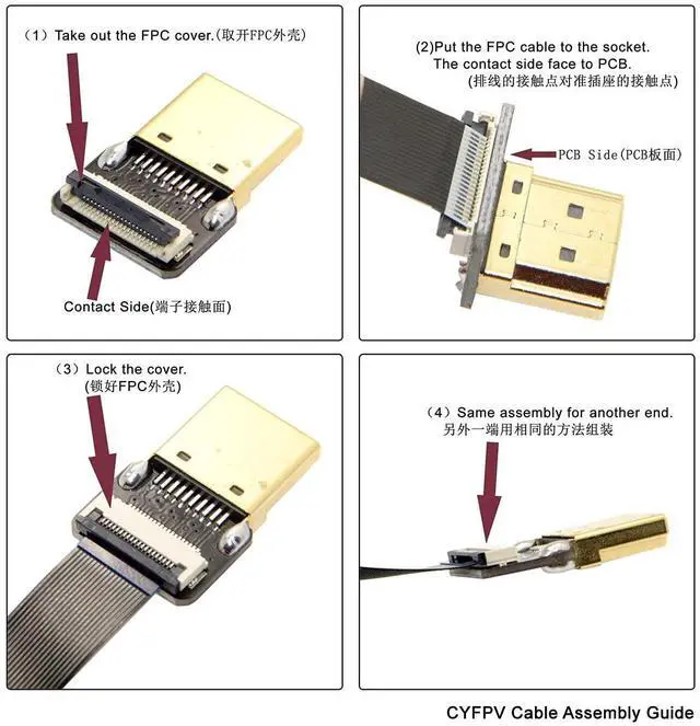 Alt view image 6 of 7 - CYFPV Dual 90 Degree Right-Up Angled HDMI Type A Male to Male HDTV FPC Flat Cable for FPV HDTV Multicopter Aerial Photography 30cm