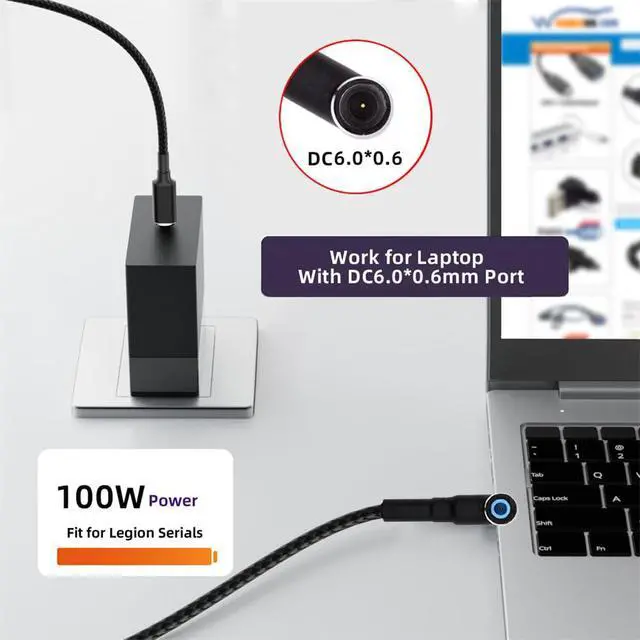 Alt view image 7 of 7 - USB-C 100W 20V Input to DC 6.0 * 1.4 * 0.6mm PD Power 65W Output Charge Cable Support QC PD Type-C for Laptop