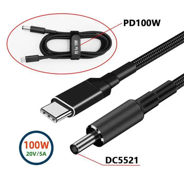 Alt view image 3 of 7 - USB-C 100W 20V Input to DC 5.5 * 2.1mm PD Power 65W Output Charge Cable Support QC PD Type-C for Laptop