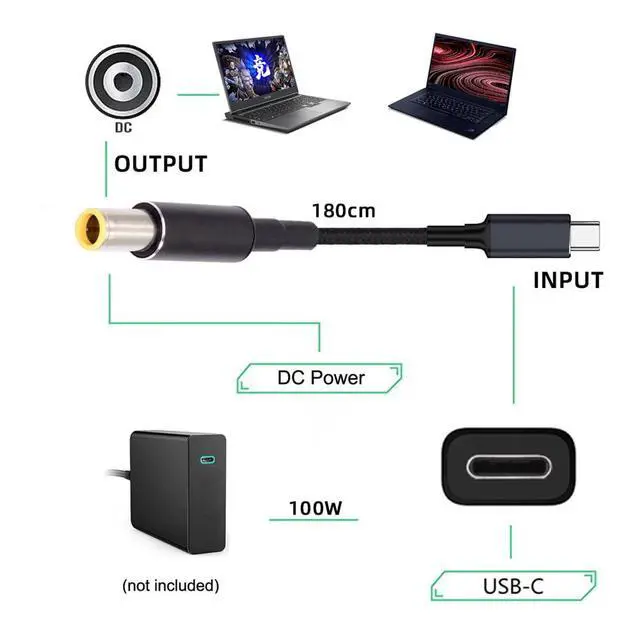 Alt view image 6 of 7 - USB-C 100W 20V Input to DC 7.9 * 5.4mm PD Power 65W Output Charge Cable Support QC PD Type-C for Laptop