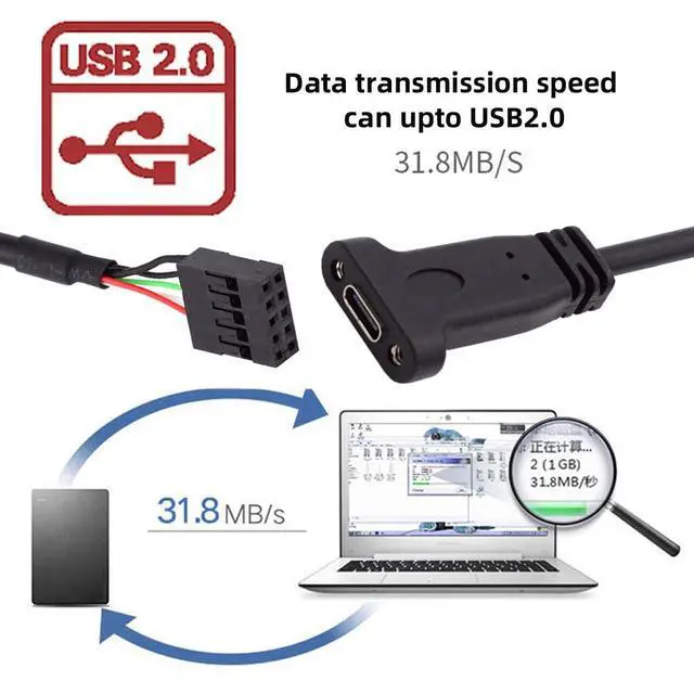 Alt view image 4 of 7 - Single Port USB 3.1 USB-C Type C Female to USB 3.0 19pin Header Motherboard Cable 20cm