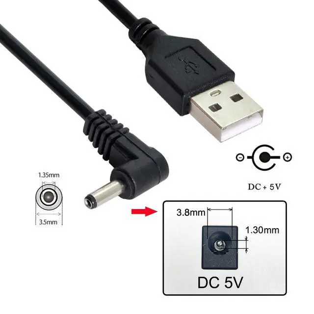 Alt view image 2 of 6 - USB 2.0 Male to Right Angled 90 Degree 3.5mm 1.35mm DC Power Plug Barrel 5V Cable 80cm