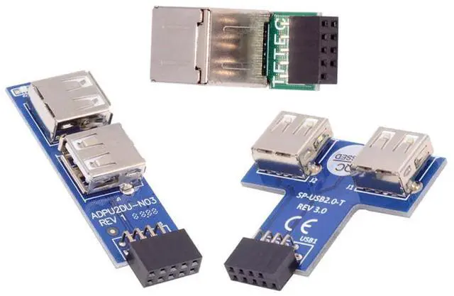 Main image of 3pcs/Set Motherboard 9Pin USB2.0 Front Panel Header Female to Dual USB Female Adapter Vertical Horizontal Type