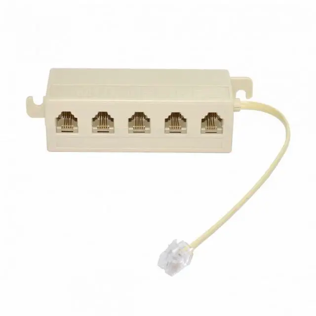 Main image of 5 Way Outlet 6P4C RJ11 RJ12 Telephone Phone Modular Jack Line Splitter Adapter Beige 1-in-5-out