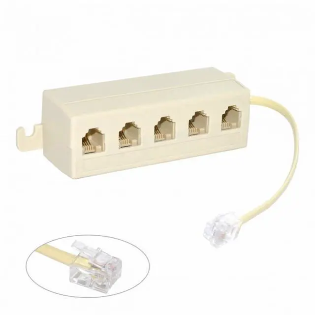 Alt view image 2 of 7 - 5 Way Outlet 6P4C RJ11 RJ12 Telephone Phone Modular Jack Line Splitter Adapter Beige 1-in-5-out