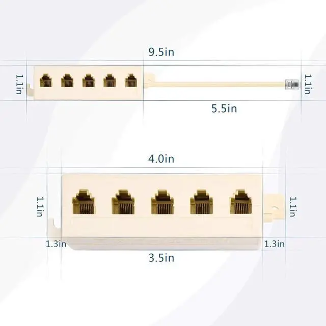 Alt view image 3 of 7 - 5 Way Outlet 6P4C RJ11 RJ12 Telephone Phone Modular Jack Line Splitter Adapter Beige 1-in-5-out
