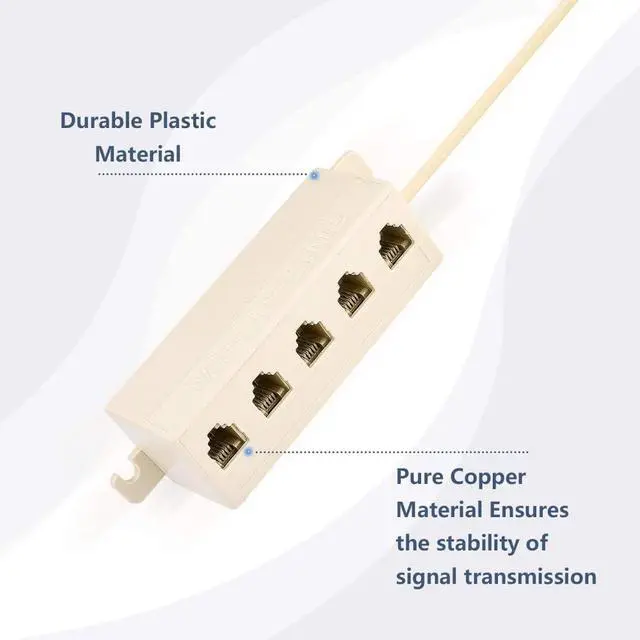 Alt view image 6 of 7 - 5 Way Outlet 6P4C RJ11 RJ12 Telephone Phone Modular Jack Line Splitter Adapter Beige 1-in-5-out