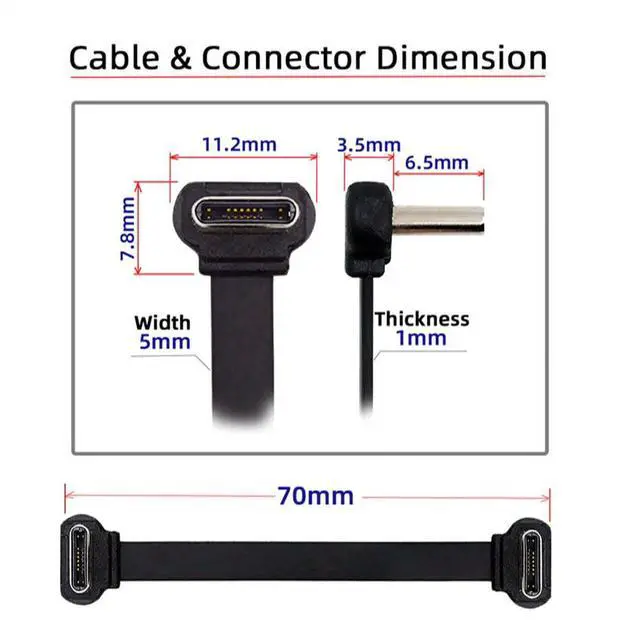 Alt view image 2 of 7 - 65W ltra Slim Flat Power Data USB-C Type C to USB-C Cable Angled Connector Fast Charge for Laptop Tablet Phone