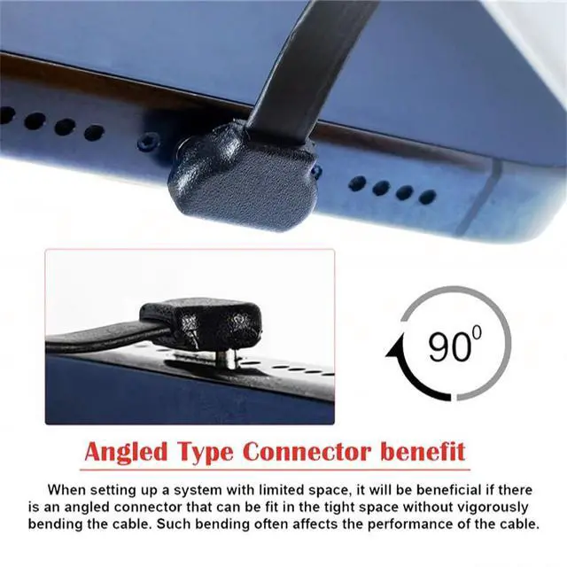 Alt view image 6 of 7 - 65W ltra Slim Flat Power Data USB-C Type C to USB-C Cable Angled Connector Fast Charge for Laptop Tablet Phone